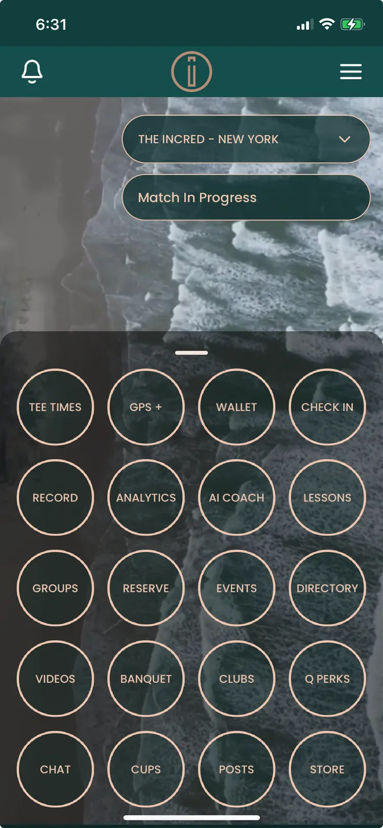 The club’s own home screen and module menu